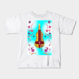 Floral Guitar bodied Hurdy-Gurdy Kids T-Shirt